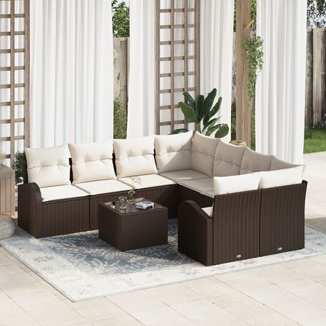 Sofa Set with Cushion 9 pcs Brown and Cream Poly Rattan vidaXL (1/5)