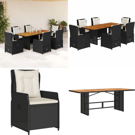 7-tlg. Garten-Essgruppe mit Kissen Schwarz Poly Rattan - Gartentisch - Gartenmöbel Set - Outdoor Möbel - Esstisch - Gartenlounge - Home & Living (1/5)