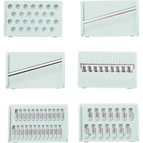 Multifunktionales Edelstahl-Set, manuelle Gemüsereibe, Hobel und Pommes-Schneider, 6-Klingen-Küchenhelfer, mintgrün, mit rutschfester Matte und Fingerschutz (1/3)