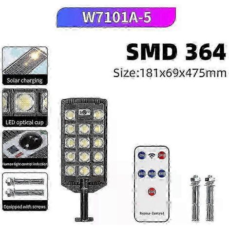 Lampadaire solaire extérieur ultra-lumineux de 30000 lumens et 30000 W avec 598 LED détecteur de mouvement et étanche pour cour garage jardin W7101A-5 (1/4)