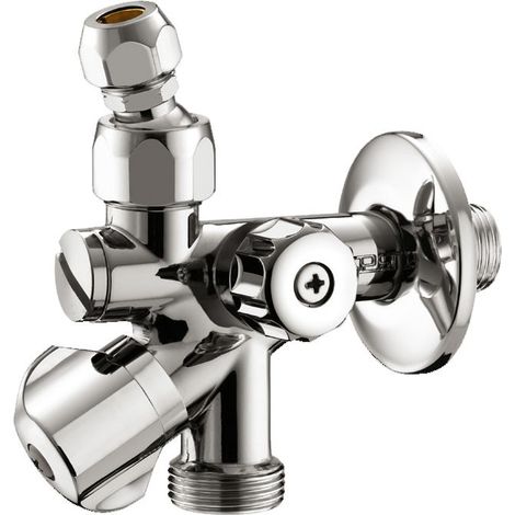 Rubinetto sottolavabo e per lavatrice con filtro - cromato, chiusure a vitoni indipendenti, snodo con calotta bassa, rosone scorrevole in acciaio inox - Misura 1/2" x 3/4" x 10 0551B400CR (1/2)