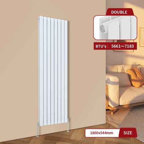 Warmehaus White Central Heating Radiator Flat Panel Vertical Double 1800x544mm (1/5)