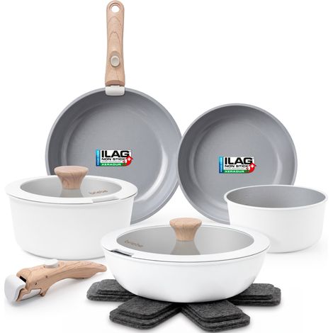 Briebe KB1220WHT Batterie de Cuisine Induction Céramique Poignée Amovible Set 13 Pièces sans PFOA Blanc (1/5)