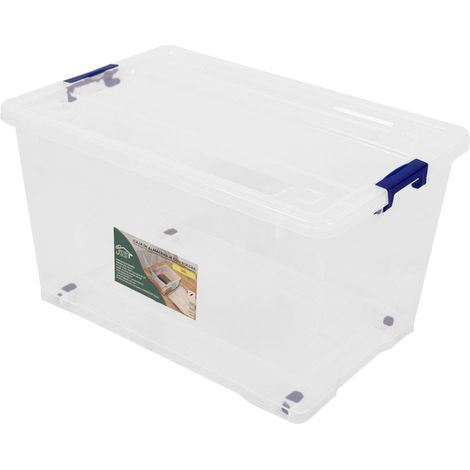 Cajas de Almacenaje Ordenación de plástico Transparentes con Tapa Azul Con y Sin Ruedas Ropa, Libro, Juguestes