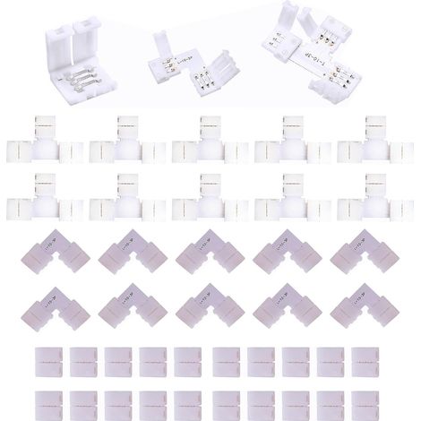 40PCS Connecteur Ruban LED 3 broches,Connecteur Rapides de Bande LED à 3 Broches Adaptateur en Forme L et T pour Strip LED SMD 5050 RGB de 8mm de Large (1/5)
