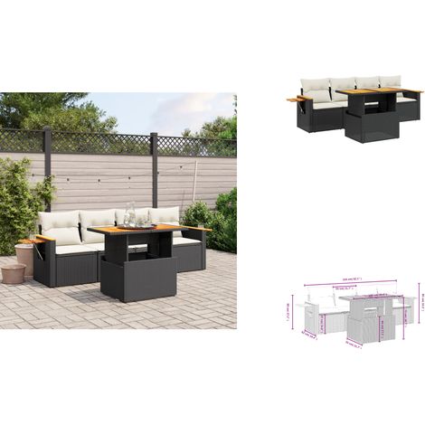 5-tlg. Garten-Sofagarnitur mit Kissen Schwarz Poly Rattan - Gartenmöbel - Outdoor Möbel - Rattan Gartenset - Lounge Set - Sofasitzgruppe