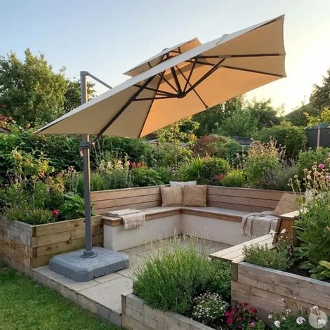 Parasol carré déporté pivotant alu toile beige 3 X 3 M Pied inclus
