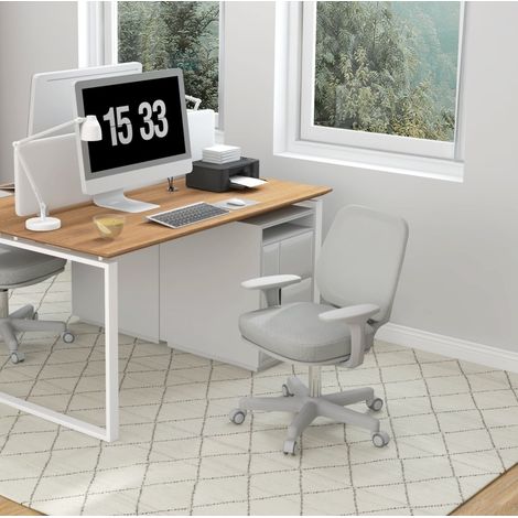 Silla de oficina de poliester gris con respaldo de malla, altura regulable y funcion basculante 55 x 48 x 82,5-94,5 cm (1/5)