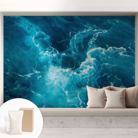Papier peint intissé mural avec imprimé pour décoration pour salon pour chambre à coucher pour entrée Tourbillons marins 208x146 cm (1/5)