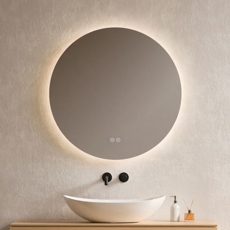 EMKE Miroir de salle de bain rond LED avec rétro-éclairage sans cadre Interrupteur tactile - Diamètre 80cm  Lumière Blanche Froide/Chaude/Neutre