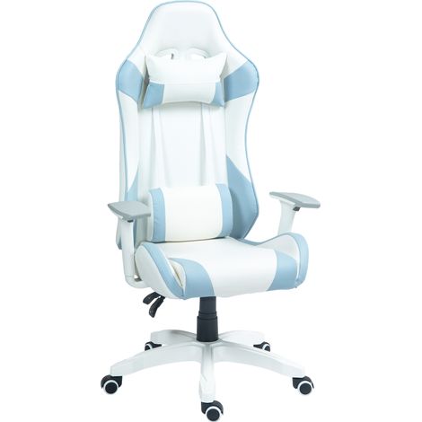Silla Gamer reposabrazos ajustable cojín lumbar reposacabezas extraíble altura ajustable 67x60x120-128 cm Azul