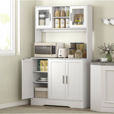 Mobile cucina credenza con ripiani regolabili bianco OKMYHOME (1/5)