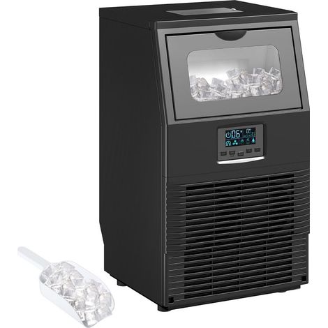 Machine à glaçons professionnelle sur pied, 30 kg/24 h, capacité de 4 kg, autonettoyante, minuterie, acier, noire