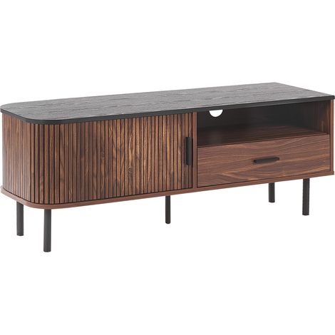 Mueble de TV MDF negro madera oscura hasta 54 ʺ gabinete retro deslizante cajón gestión de cables sala de estar Jose (1/5)