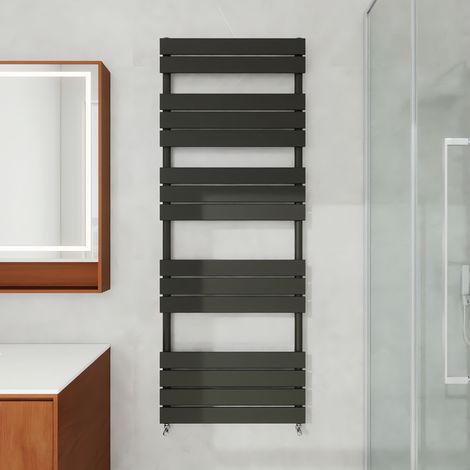 1600x600mm Designer Flat Panel Heated Towel Rail Radiator Bathroom Warmer Heating Black (1/5)