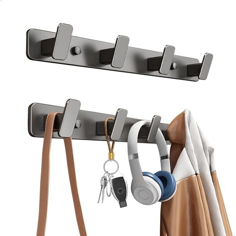 Crochet Porte Aucun Perçage Requis,Patere Murale,Accroche Torchon Cuisine,Patere Salle de Bain Multifonctionnel pour Salle de Bain,Chambre à Coucher,Couloir,4 Crochets Gris,Lot de 2 (1/5)