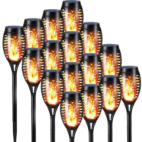 8er-Pack wasserdichte Solar-Fackelleuchten mit flackernder Flamme für den Außenbereich, ideal für Dekoration, Garten, Terrasse, Wege und Rasen (1/5)