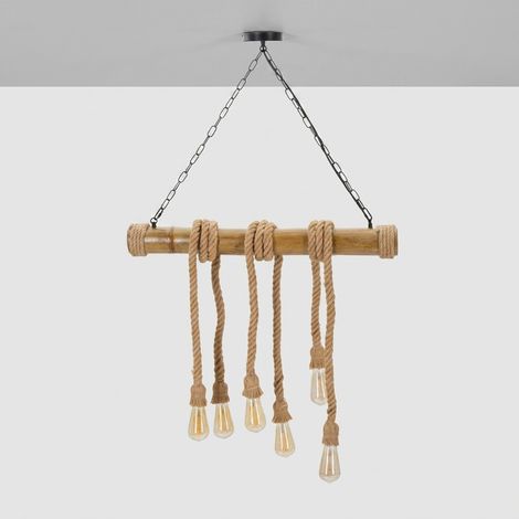 Plafonnier bambou corde métal 6 lumières style naturel (1/5)