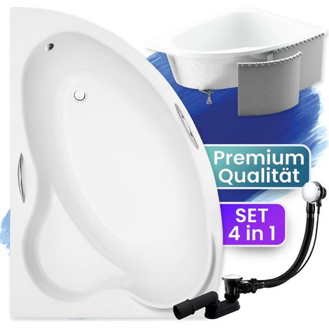 Badewanne Eckbadewanne 160x100 Links mit Styroporverkleidung, Ablauf & Füße GRATIS - Komplettset 4in1 Original Acryl Wanne Siphon - BADLAND ADA (1/5)