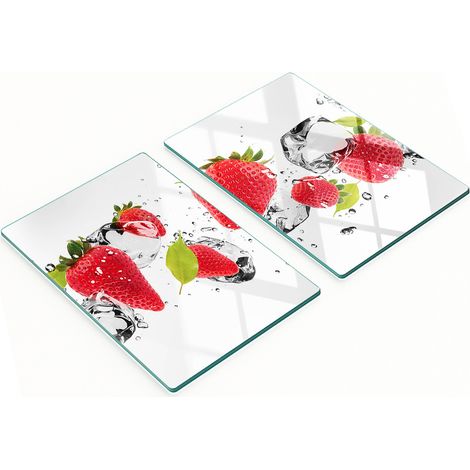 Taglieri da cucina decorativi in vetro con motivo fragole e acqua, 2x40x52 cm (1/5)