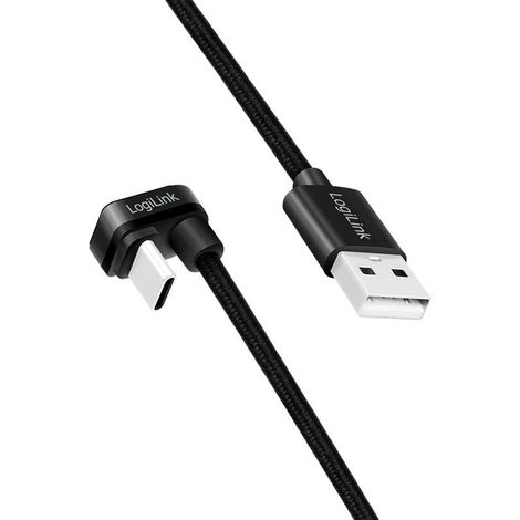 Cable USB-C - USB-A USB 2.0 LogiLink CU0193, macho/macho, en ángulo, negro, 2 m (1/5)