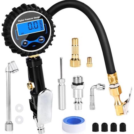 Tire inflator, pressure gauge, pneumatic tire inflator, digital tire inflator, high-precision, calibrated pressure gauge up to 200 PSI for cars, motorcycles, bicycles (1/5)