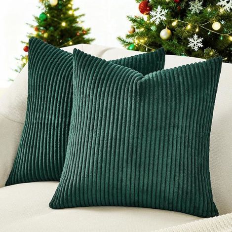 Lot de 2 Housse de coussin, Velours côtelé, Motif rayures, 40x40 cm, Décoration Noël (1/5)