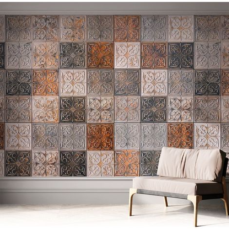 Papier peint adhésif décoratif pour salon chambre et cuisine Facile à poser avec colle Carreaux ornementaux 312x219 cm (1/5)