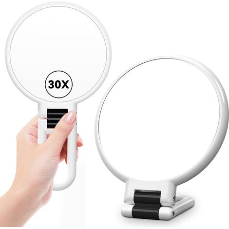 Miroir grossissant 30x, miroir à main avec poignée, miroir double face, grossissement 30x/1x, pliable (1/5)