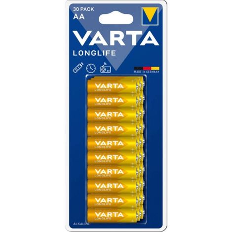 Batteria alcalina AA VARTA Longlife LR06 pacco da 30