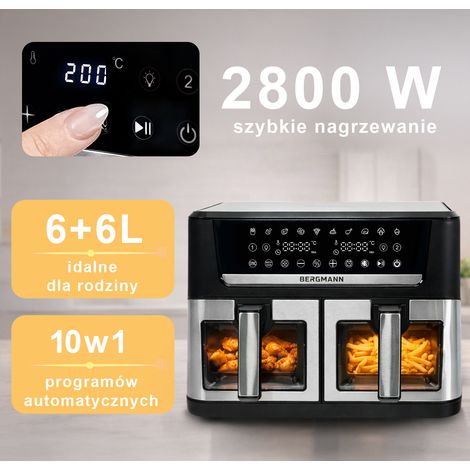 Freidora sin grasa BERGMANN YO, 2 c谩maras horizontales, 6 l + 6 l, 2800 W N (1/5)