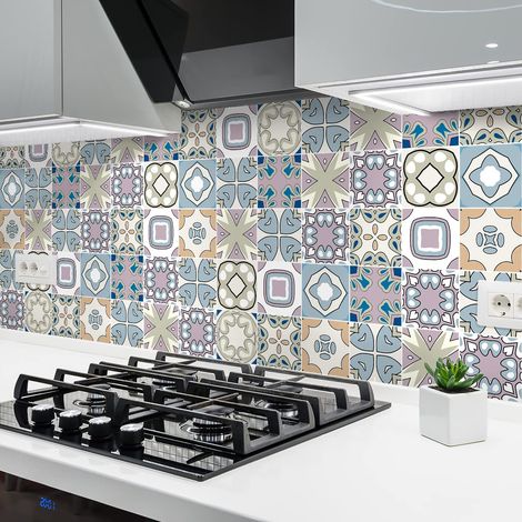 Sticker Mural Carrelage adhésif Cuisine Salle de Bain - 24 Stickers Carreaux DE Ciment AZULEJOS Mona - 24stickers10x10cm (1/5)