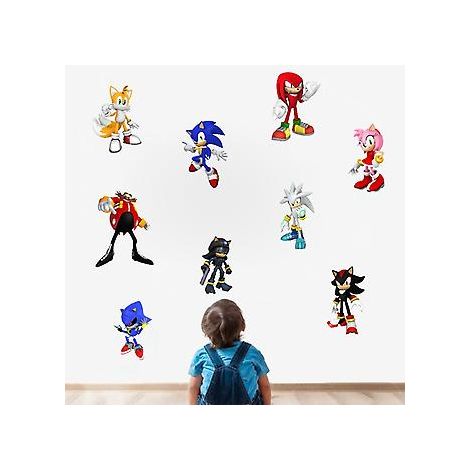 Sonic Wandtattoos, selbstklebende Wandaufkleber für Kinderzimmer mit Cartoon-Motiven, Igel-Videospiel-Aufkleber für Geburtstagsfeiern