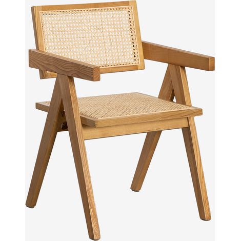 Pack de 2 chaises de salle à manger avec accoudoirs en bois de frêne et rotin Lali SKLUM