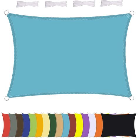 Voile d'ombrage rectangulaire imperméable, résistant aux intempéries, polyester de qualité supérieure, plusieurs longueurs et largeurs au choix avec cordes de fixation, rectangulaire, 2,5 x 3,6 (1/5)
