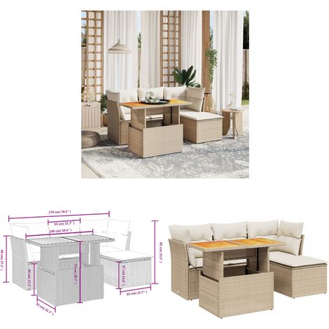 6-tlg. Garten-Sofagarnitur mit Kissen Beige Poly Rattan - Gartenmöbel - Sofagarnitur - Rattan Möbel - Outdoor Möbel - Lounge Set - Home & Living (1/3)