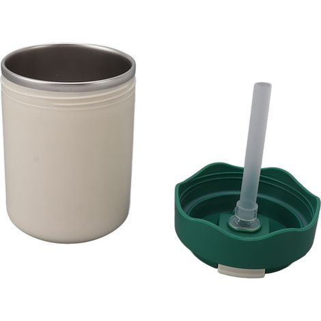 Isolierter Kaffeebecher, doppelwandig, Edelstahl 304, tragbarer Vakuum-Wasserbecher mit Strohhalm, 450 ml, Grün (1/5)