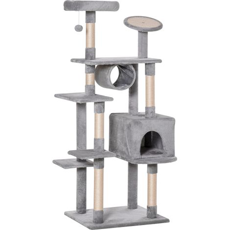 Arbre à chat colonne de 165 cm avec griffoir et perchoirs pour chatons et chats adultes jusqu'à 4,5 kg, gris, 60 x 50 x 165 cm