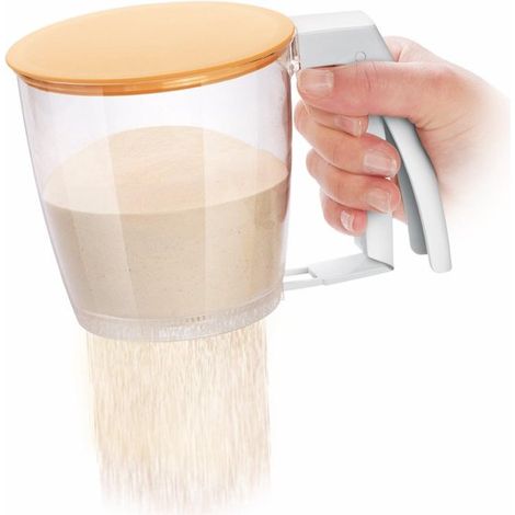 Setaccio manuale per farina con tazza, setaccio manuale con meccanismo a pressione, giallo, 16 x 12 x 12 cm (1/4)