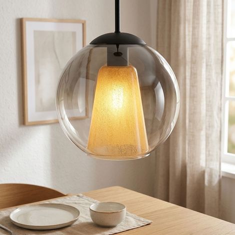 LED Pendelleuchte Hängelampe Esszimmerlampe schwarz Glas rauchfarben H 120 cm (1/5)