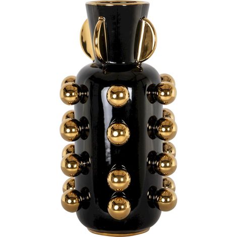 Vase décoratif noir design élégant avec reliefs dorés - Noir profond et doré brillant (1/4)