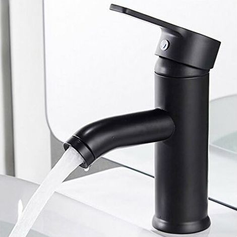 Mattschwarzer Wasserhahn, Kupfer-Waschbecken-Mischbatterie, mattes Waschbecken für heißes und kaltes Wasser, elegante Wasserhähne und Retro-Design, Einloch-Hebelhahn, langlebiges Waschbecken