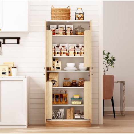 OKWISH hoher Küchenschrank mit 4 Türen, MDF in Eichenoptik, 76 x 42 x 180 cm (1/5)