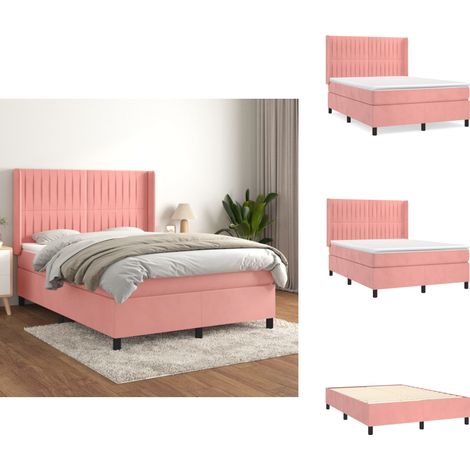 Sommier à lattes de lit avec matelas Rose 140x190 cm Velours - Lit Tapissier - Lit Velours - Lit Double - Literie - Chambre À Coucher (1/5)