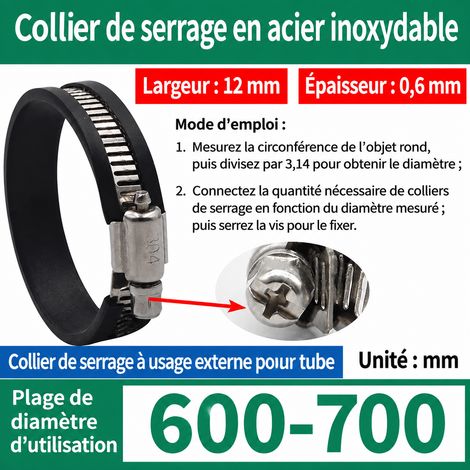 Collier de serrage inox 304 tête cruciforme Ø 600-700 mm 600-700 mm 1 1.88 1 kg – Livraison gratuite