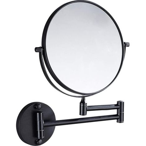 Espejo de maquillaje plegable de pared de doble cara de 20 cm, con aumento de 3x (negro) (1/4)