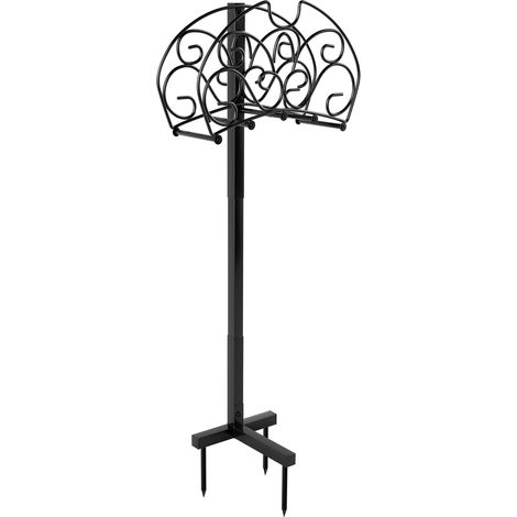 Support pour tuyau d’arrosage autoportant et démontable, rangement pour tuyau de jardin adaptable à poser ou à fixer au mur avec tablette de rangement (1/5)