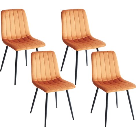 Conjunto de 4 sillas de comedor moderno patas de hierro terciopelo blanco crema Kalispell (1/5)