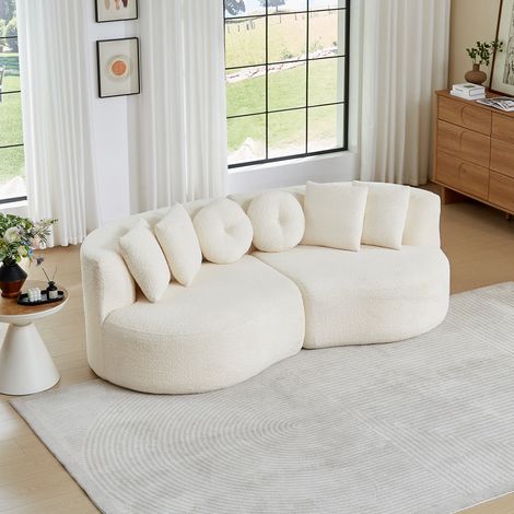 Sofá modular curvo, 2 módulos flexibles, 6 cojines incluidos, respaldo continuo, chenilla beige (1/5)