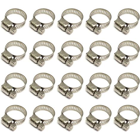 Collier de serrage tuyau réglable 10-16mm en acier inoxydable 304 – Lot de 20 pièces – Résistant à la corrosion pour tuyaux d'eau et gaz